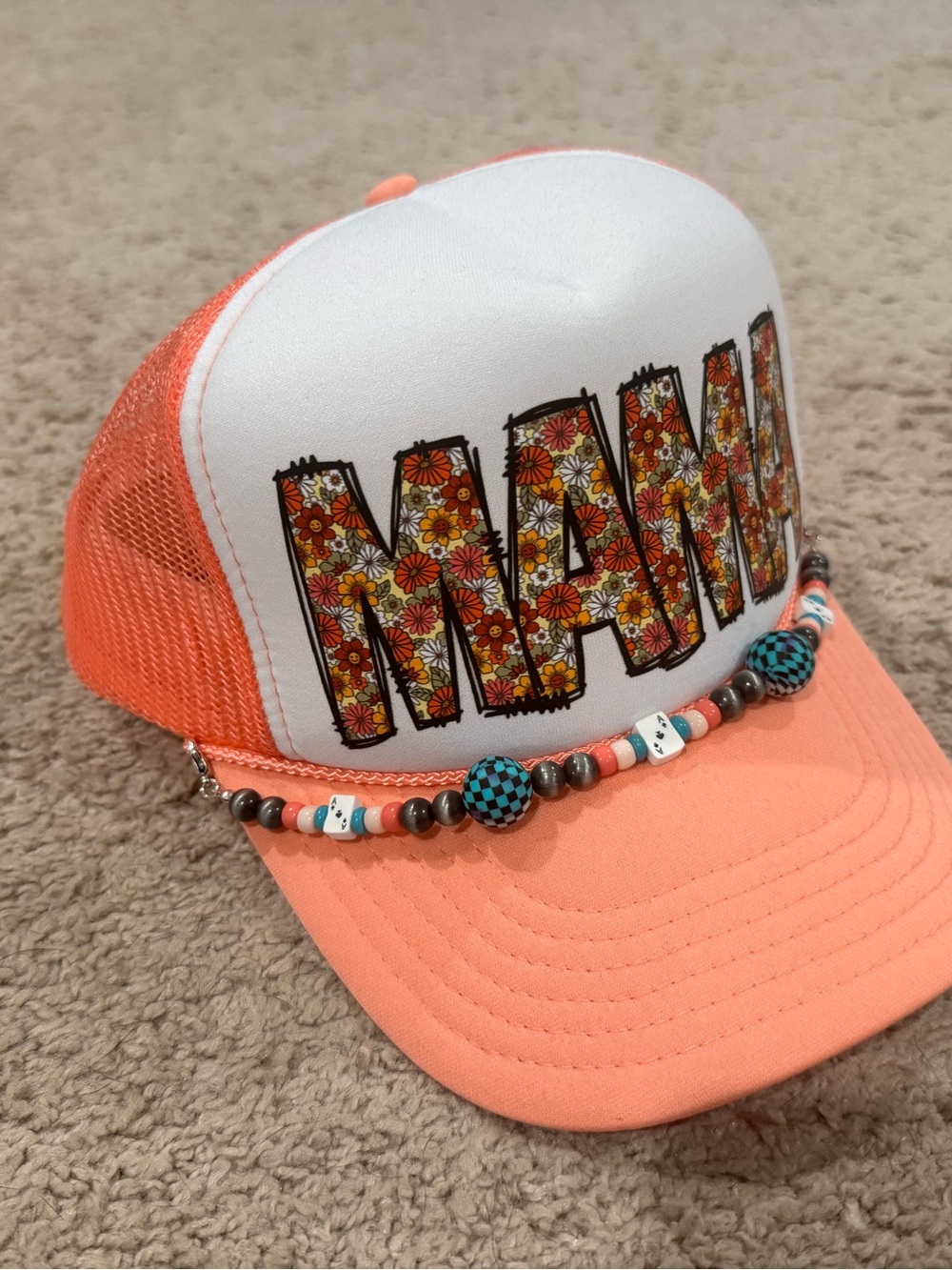 5/$40 Trucker Hat with Floral MAMA with ADORABLE Hat Chain